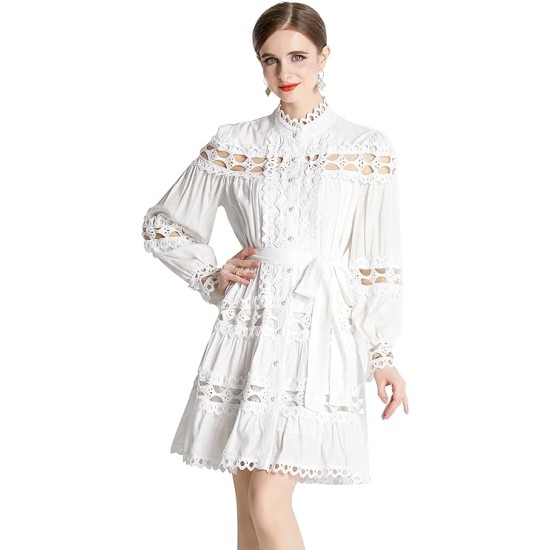 Women's summer puff sleeve V-neck floral print casual hem mini dress